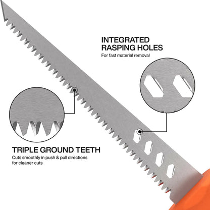 Klein Tools 31711 Sierra de raspar de hoja fija con vaina, dientes de tierra triples cortados para paneles de yeso, madera contrachapada, plástico y tablero de pared, hoja de acero endurecido