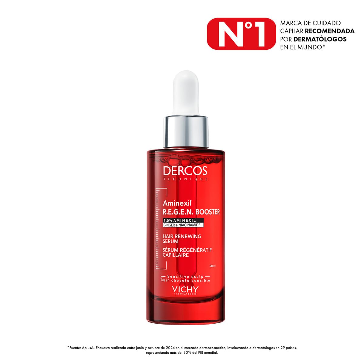 Vichy Dercos R.E.G.EN Booster Sérum Capilar Anti-Caída Dermatológico 90ml | Regenerador Capilar, con Aminexil y Niacinamida, Reduce Caída, Estimula Crecimiento y Aporta Volumen