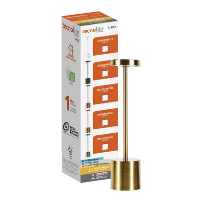 Tecnolite - Lámpara de Mesa LED 3 W Portátil, Recargable, Luz Blanca Ajustable y Atenuable Táctil, Lámpara Interior para Restaurante
