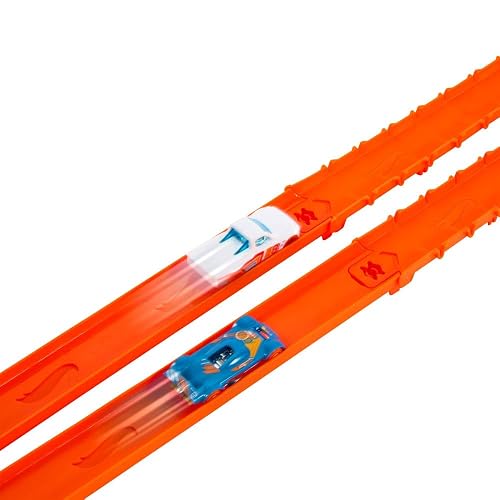 Hot Wheels Pista de Juguete 3+ | Incluye 760 cm de pista para montar, configuraciones variadas, 2 automóviles metal 1:64, JDW42