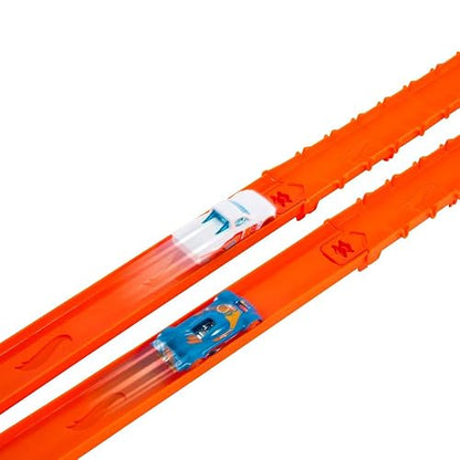 Hot Wheels Pista de Juguete 3+ | Incluye 760 cm de pista para montar, configuraciones variadas, 2 automóviles metal 1:64, JDW42