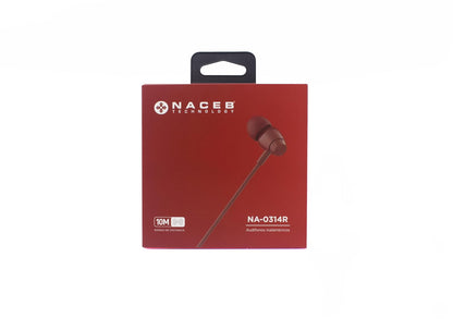 NACEB TECHNOLOGY Audífonos Manos Libres Bluetooth NA-0314R Intraurales - Micrófono Omnidireccional, Bluetooth 4.1 Alcance 10 m, Batería 70 mAh hasta 4.5 h, Carga MicroUSB - Rojo