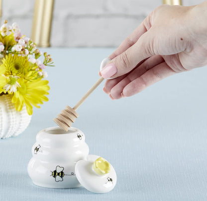 Kate Aspen Sweet as Can Bee - Mini olla de cerámica con salsa de miel de madera (3.4 onzas) tarro de miel, decoración de abejas, blanco/amarillo (23261WT)