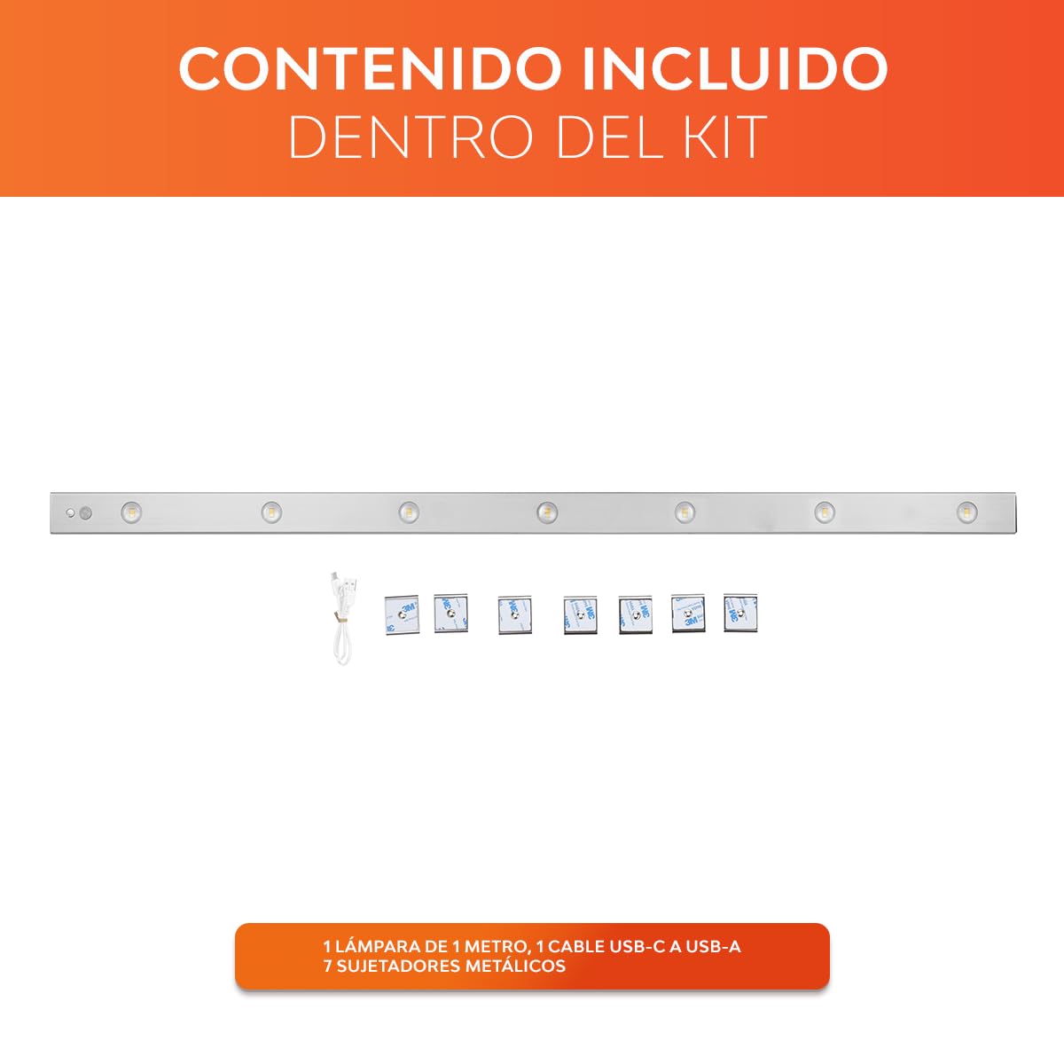 Tecnolite - Lámpara Regleta LED 4.7 W Magnética Recargable 1 m, Luz Blanca Ajustable, Sensor de Movimiento
