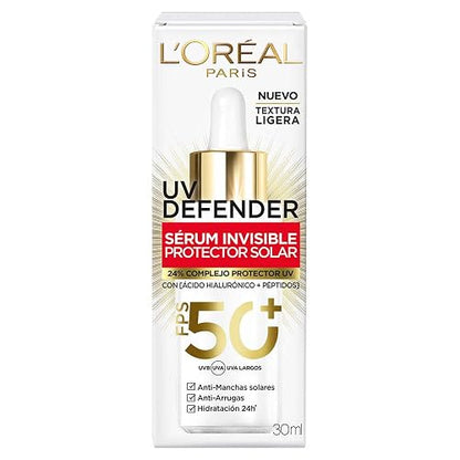 L'Oréal Paris Sérum Protector Solar Invisible FPS 50+ anti-manchas y lineas de expresión, 30ml