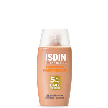 ISDIN Fotoprotector Fusion Water COLOR SPF 50, Protector Solar Facial de fase acuosa con color para uso diario, Cobertura natural, 50ml
