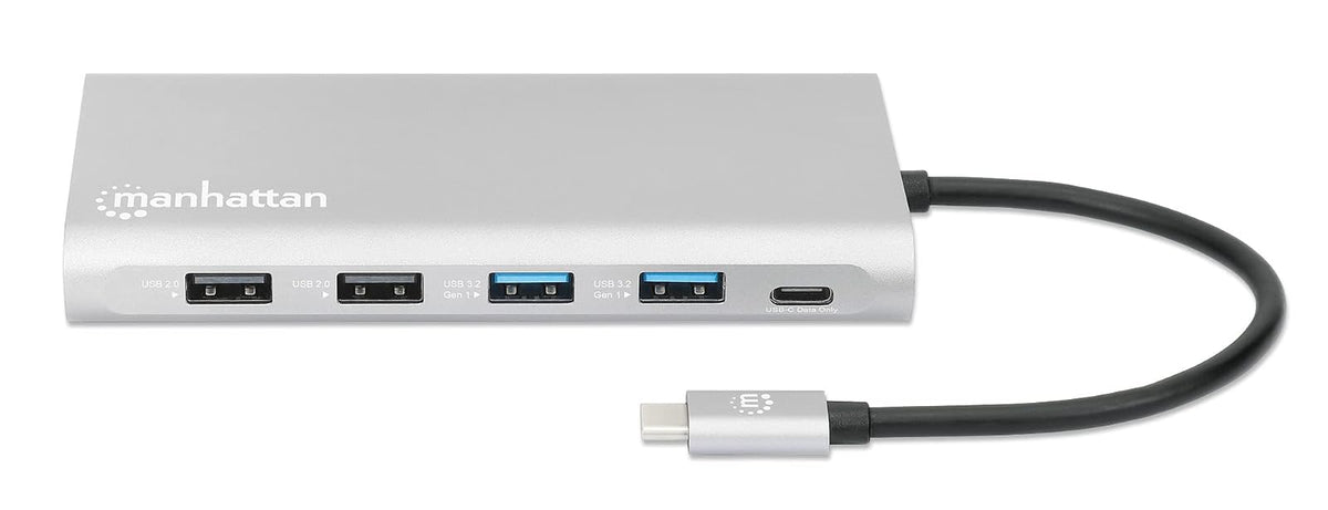 Manhattan Docking Station USB C para Triple Monitor HDMI 4K, Hub 12 en 1 con Ethernet, Carga PD 100W, USB-C de Datos y Lector SD para Laptop, MacBook, DELL, HP y Windows, Gris Espacial, 130660