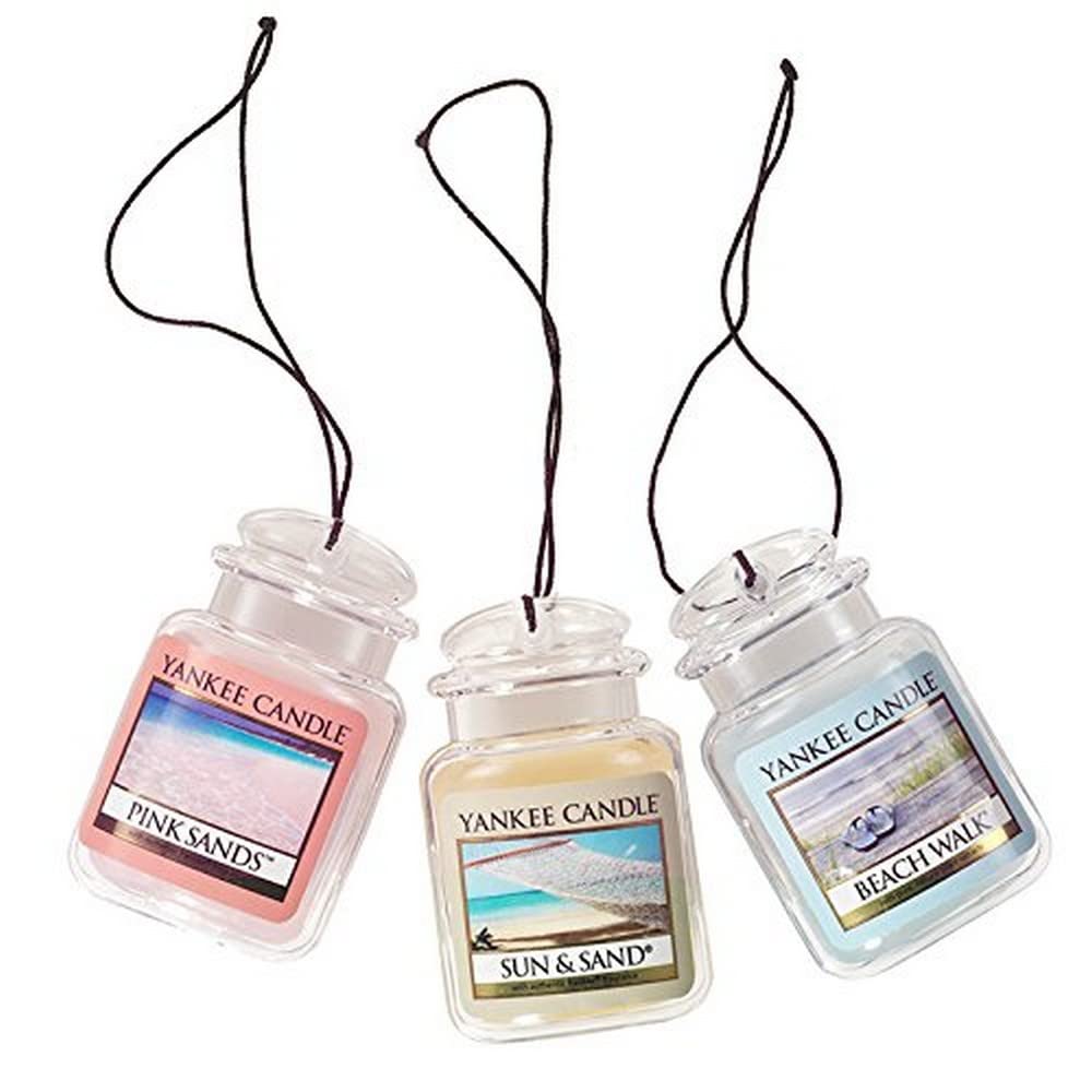 Yankee Candle - Juego de 3 ambientadores Colgantes para Automóvil, neutraliza los olores hasta 30 días. Incluye: Arena Rosa y Sol y Arena (Paquete de 3)