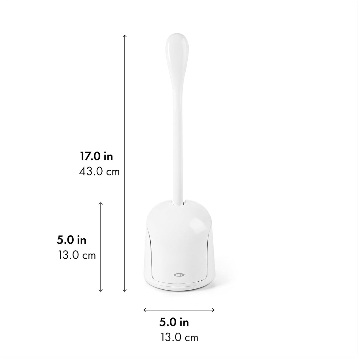 OXO Good Grips Kit de escobilla y escobillero para inodoro, color blanco | Cerdas firmes para una limpieza eficaz, mango antideslizante cómodo, almacenamiento compacto