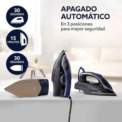 Oster Plancha de Vapor, Diamond Steam MAX S8200, Digital, Golpe de Vapor 220 g/min, Suela XL Cerámica con Diamante, Vapor Vertical, Antigoteo, Azul Oscuro, GCSTDPD8201-013