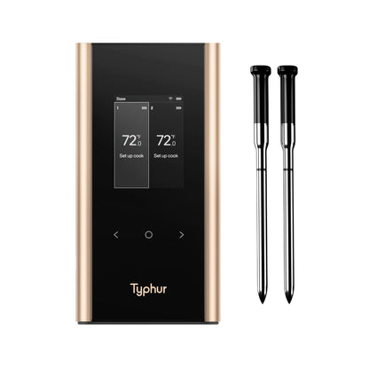 Typhur Sync - Termómetro inalámbrico para carne con WiFi, 2 sondas delgadas, 6 sensores, 10 señales más fuertes, precisión de ±0.-55 °F, configuración directa de base inteligente, lectura fiable a