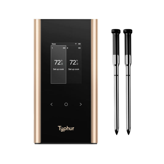 Typhur Sync - Termómetro inalámbrico para carne con WiFi, 2 sondas delgadas, 6 sensores, 10 señales más fuertes, precisión de ±0.-55 °F, configuración directa de base inteligente, lectura fiable a