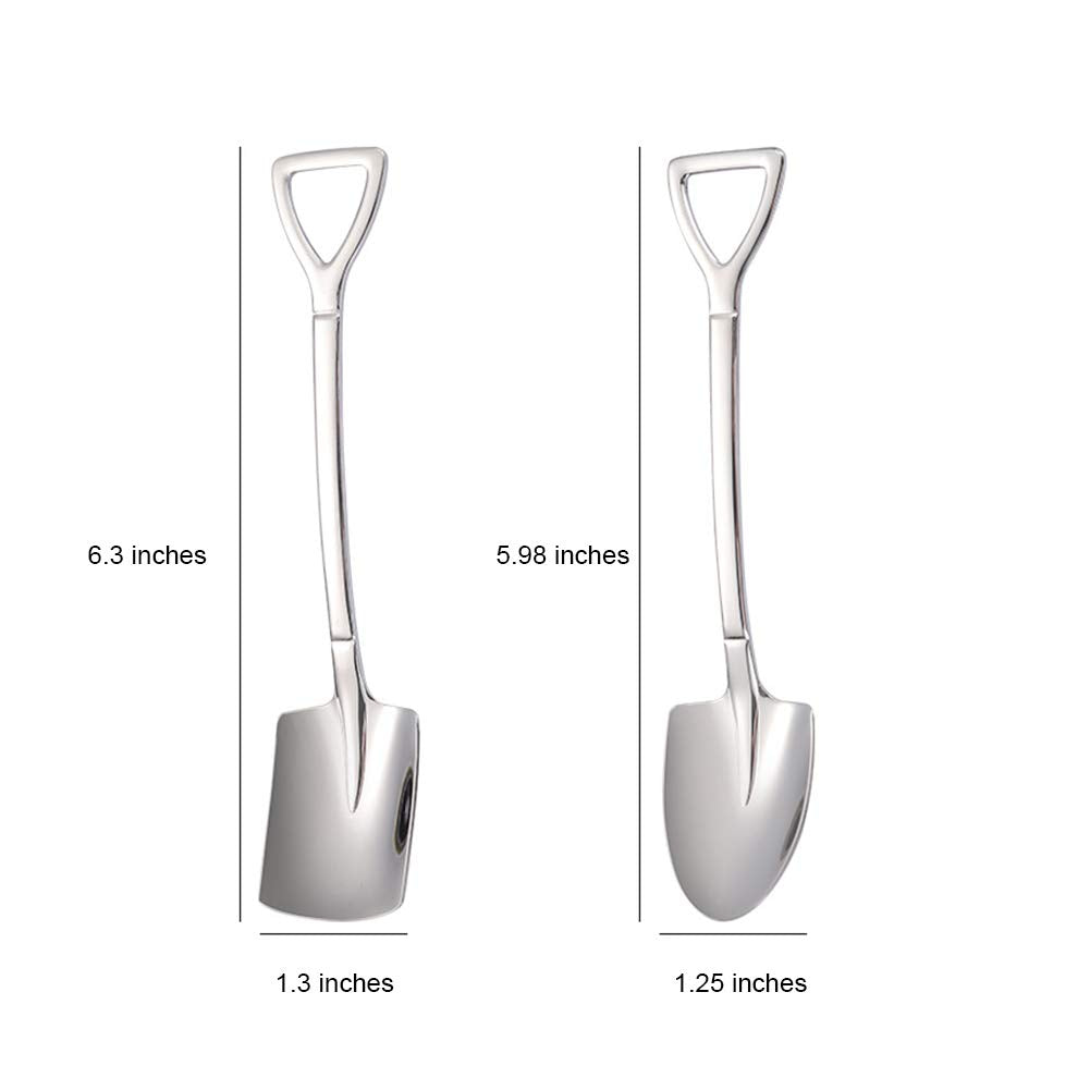 Cuchara de postre, 6 piezas de acero inoxidable con forma de pala de té, café, azúcar, helado, cuchara de frutas para el hogar, cocina o restaurante (6 piezas plateadas)