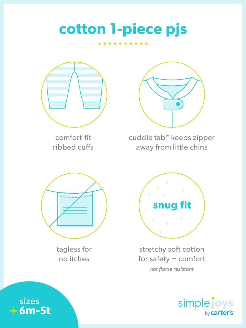 Simple Joys by Carter's - Paquete de 3 pijamas de algodón sin pies para bebés y niños pequeños