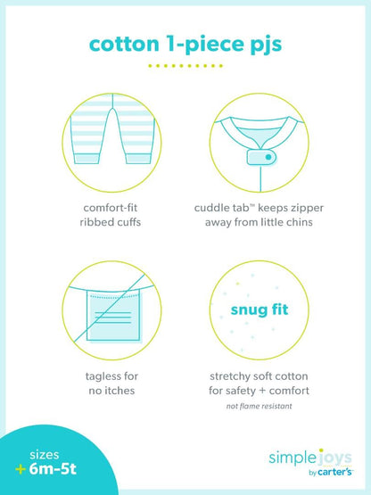 Simple Joys by Carter's - Paquete de 3 pijamas de algodón sin pies para bebés y niños pequeños