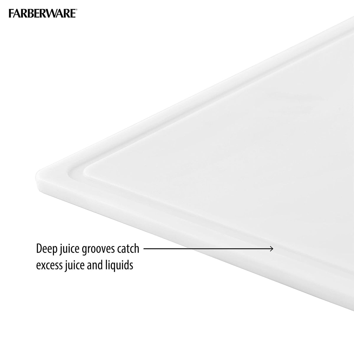 FARBERWARE - Tabla de cortar de plástico extragrande, 15 x 20 pulgadas, apta para lavaplatos, con ranura para jugos, superficie antideslizante, duradera, color blanco