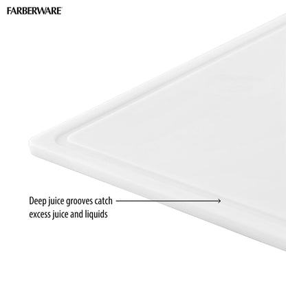 FARBERWARE - Tabla de cortar de plástico extragrande, 15 x 20 pulgadas, apta para lavaplatos, con ranura para jugos, superficie antideslizante, duradera, color blanco