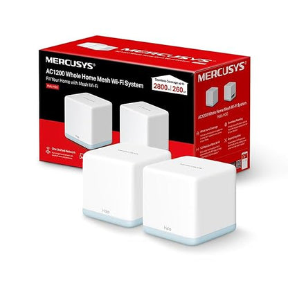 MERCUSYS Halo Mesh, Sistema WiFi Mesh para tu hogar, Doble Banda AC1200, 10/100Mbps Puertos, Cobertura de hasta 2,800 Pies Cuadrados y Más de 100 Dispositivos. Halo H30(2-Pack)