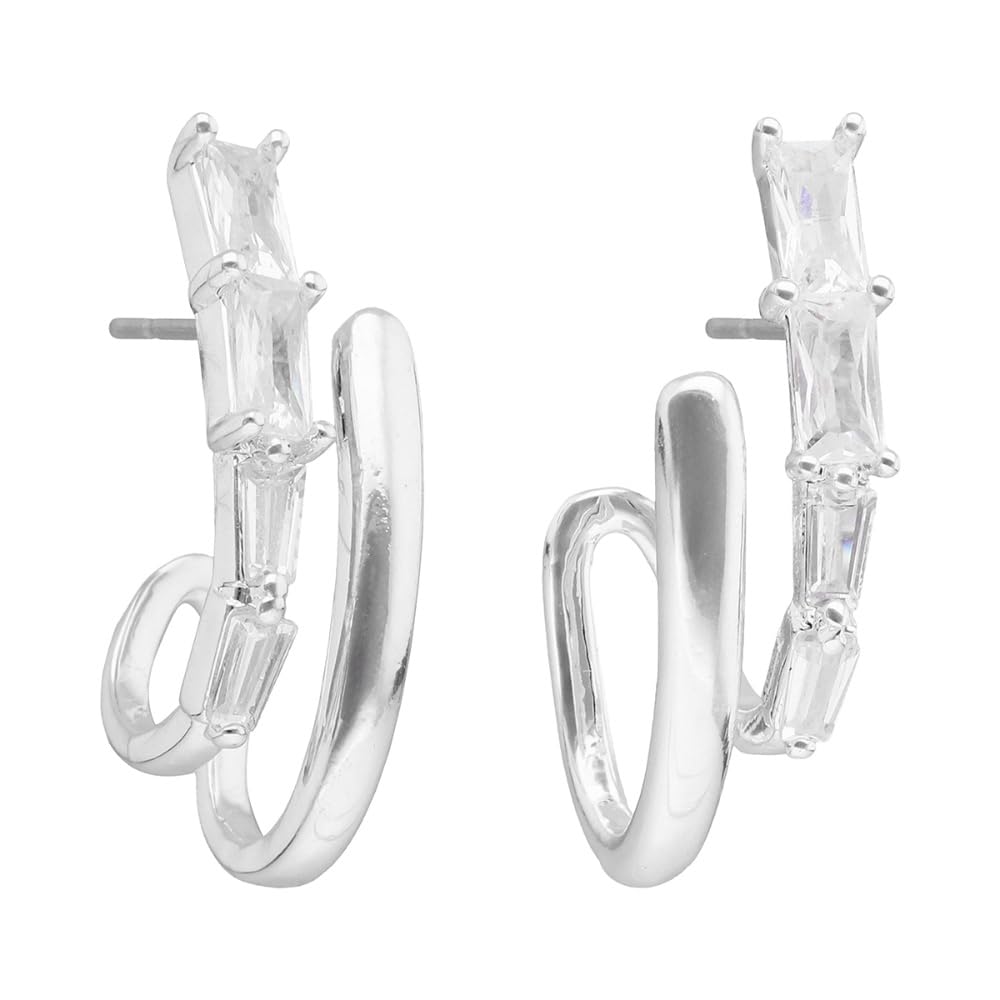 Anne Klein Aretes Plateado Aros para Mujer | Plateado, pequeño, cristal, cierre tipo poste, 1 par