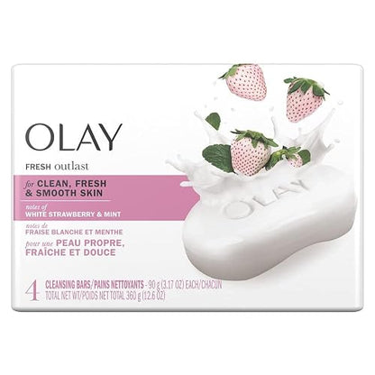 Olay Notes Barra de Belleza White Strawberry & Mint, con Vitamina B3, Sensación Refrescante, 3.17 oz, Paquete de 4