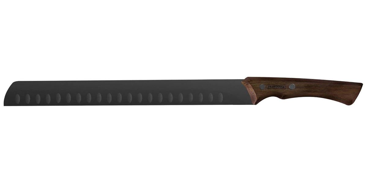 TRAMONTINA - Cuchillo Slicer Churrasco Black, con Lámina de Acero Inoxidable Oscurecido, Mango de Madera y Remaches de Acero Inoxidable, Cubierto para Cortes Grandes de Carne, Tamaño de 12"