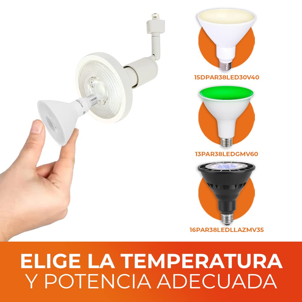 Tecnolite Lámpara Spot de Riel Dirigible Potencia Máx. 90 W, Base E27, Foco PAR38 no incluido
