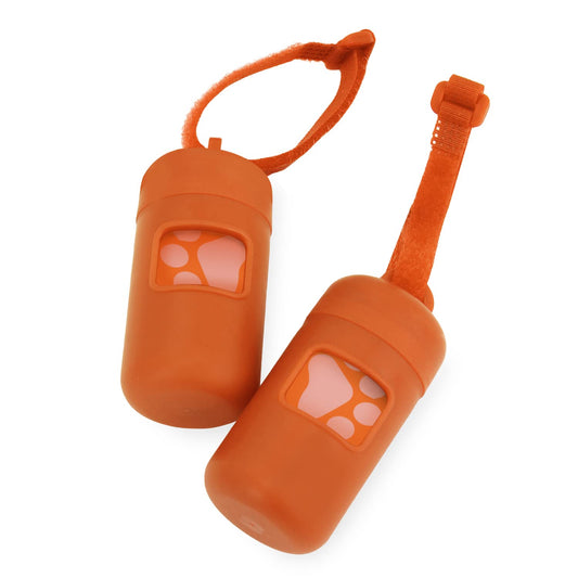 Best Pet Supplies Soporte para bolsa de excrementos de perro, dispensador reutilizable para viajes, caminar, parque y uso al aire libre, duradero con clip, color naranja, (paquete de 2) DS02-2ORW (30 bolsas)