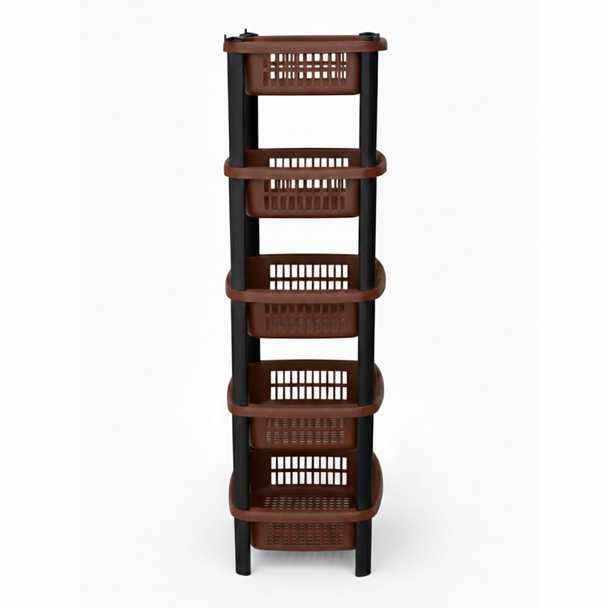 Guateplast Organizador de 5 Niveles Chocolate | Grande, canastillas ventiladas, estructura ligera y resistente, fácil armado