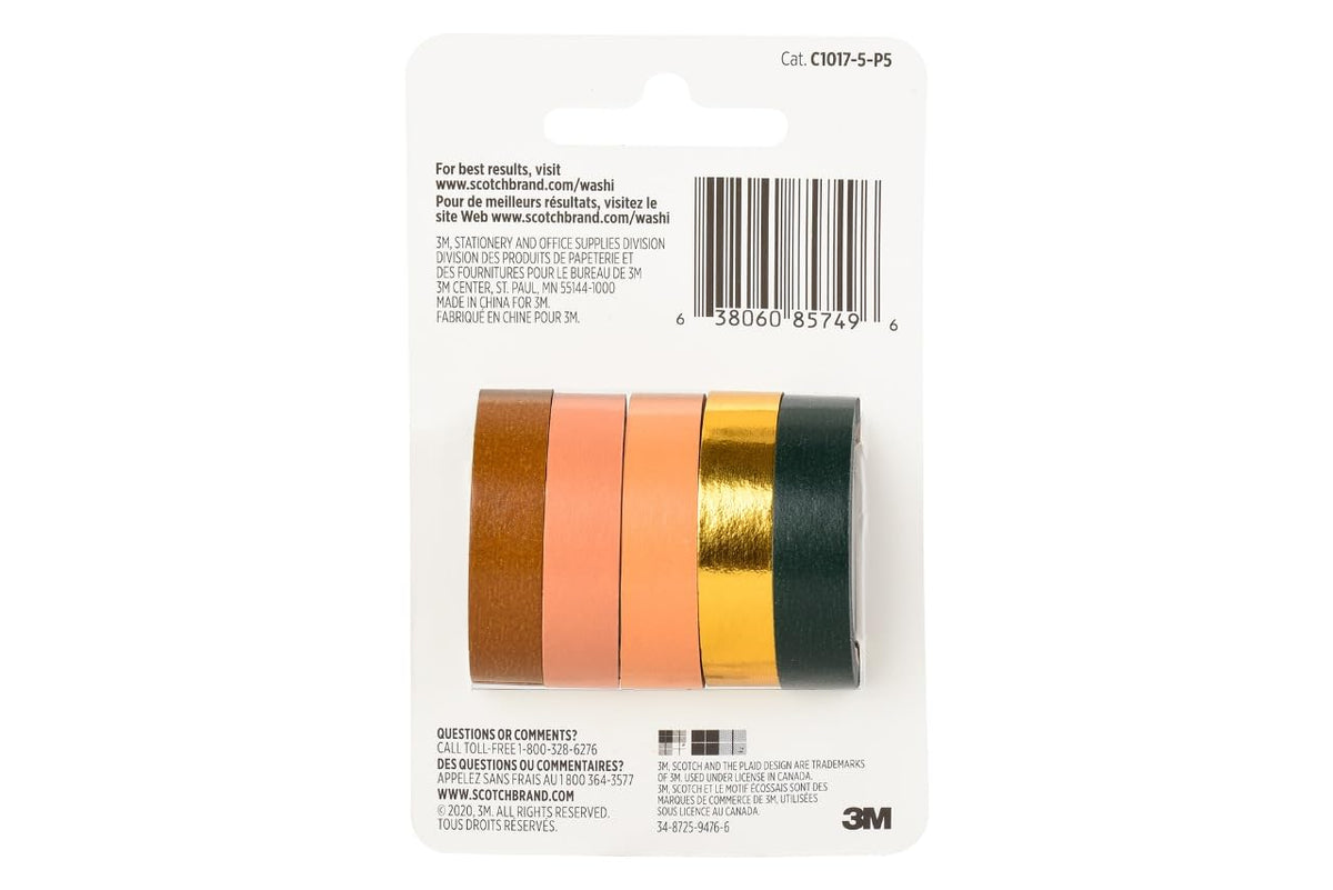 Scotch Washi Tape, diseño de puesta de sol, 5 rollos, ideal para diario de balas, álbumes de recortes y decoración de bricolaje (C1017-5-P5)