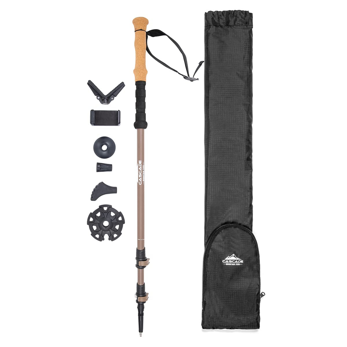 Cascade Mountain Tech - Bastones de Trekking - Monopod de Fibra de Carbono para Caminar o Senderismo con Accesorios y Cierres rápidos Ajustables