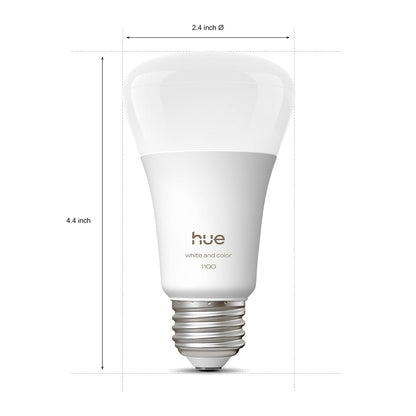 Philips Hue foco LED inteligente A19, color blanco y ambiente de color, base E26, 10,5 W, luz de espectro completo 1000K-20000K, 1100 lúmenes, regulable, compatible con Alexa, Google, Apple Home, 4