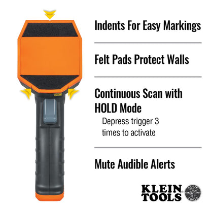 Klein Tools ESF150LL - Buscador electrónico de pernos con láser de línea cruzada, nivel de burbuja, clase láser 3R; ≤5 mW; 15 pies en todas las direcciones, para pernos de madera y metal, alerta LED y