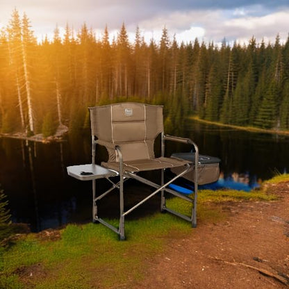 Timber Ridge - Silla Plegable de Camping con Bolsa refrigeradora, Silla de Director Plegable con Mesa Auxiliar para Adultos, sillas de Campamento para Exteriores, césped, Deportes, Pesca, soporta 300