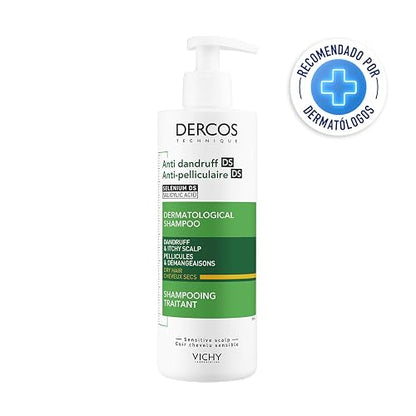 Vichy Dercos Shampoo Dermatológico Anti-Caspa Cabello Normal a Graso 390ml | Elimina 100% de Caspa Visible y su Reaparición, Reduce Comezón desde 1er Uso, con Ácido Salicílico y Selenio DS