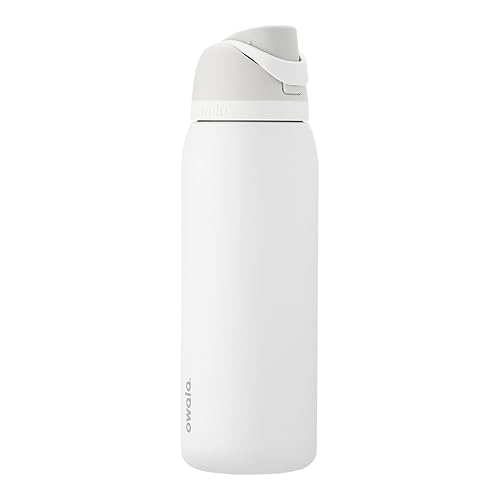 Owala FreeSip Botella de acero inoxidable aislada con popote, botella de agua deportiva libre de BPA, ideal para viajar, 40 oz, Malvavisco Tímido
