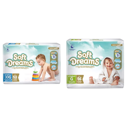 Pañal Soft Dreams Etapa 6 Talla XXG, 52 Piezas, Ultra Absorbente - Pañales Etapa 6 (MU00287)