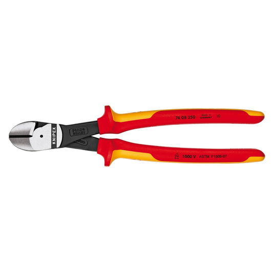 KNIPEX Herramientas - Cortadores diagonales de alto apalancamiento, aislamiento de 1000 V (7408250SBA), 10 pulgadas