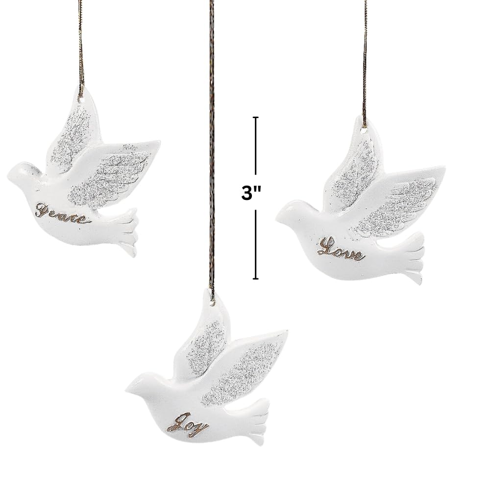 Fun Express Adornos de Paloma de Paz, Amor y alegría, Juego de 12 Unidades, árbol de Navidad y decoración del hogar