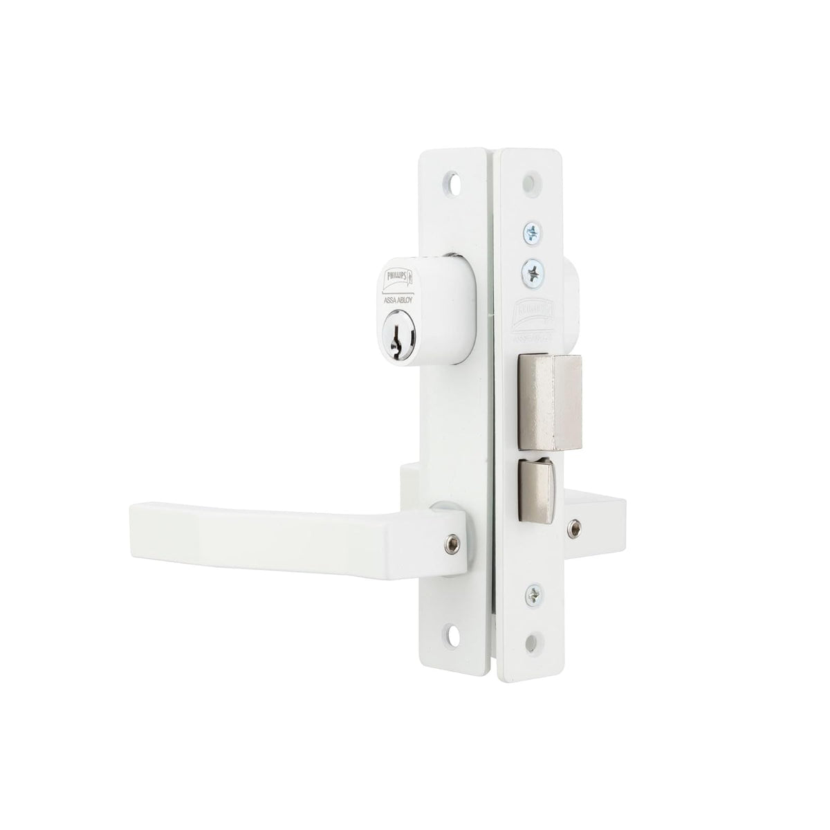 Phillips Cerradura Modelo Slim 550 Manija Cuadrada Para Puerta De Aluminio Blanco