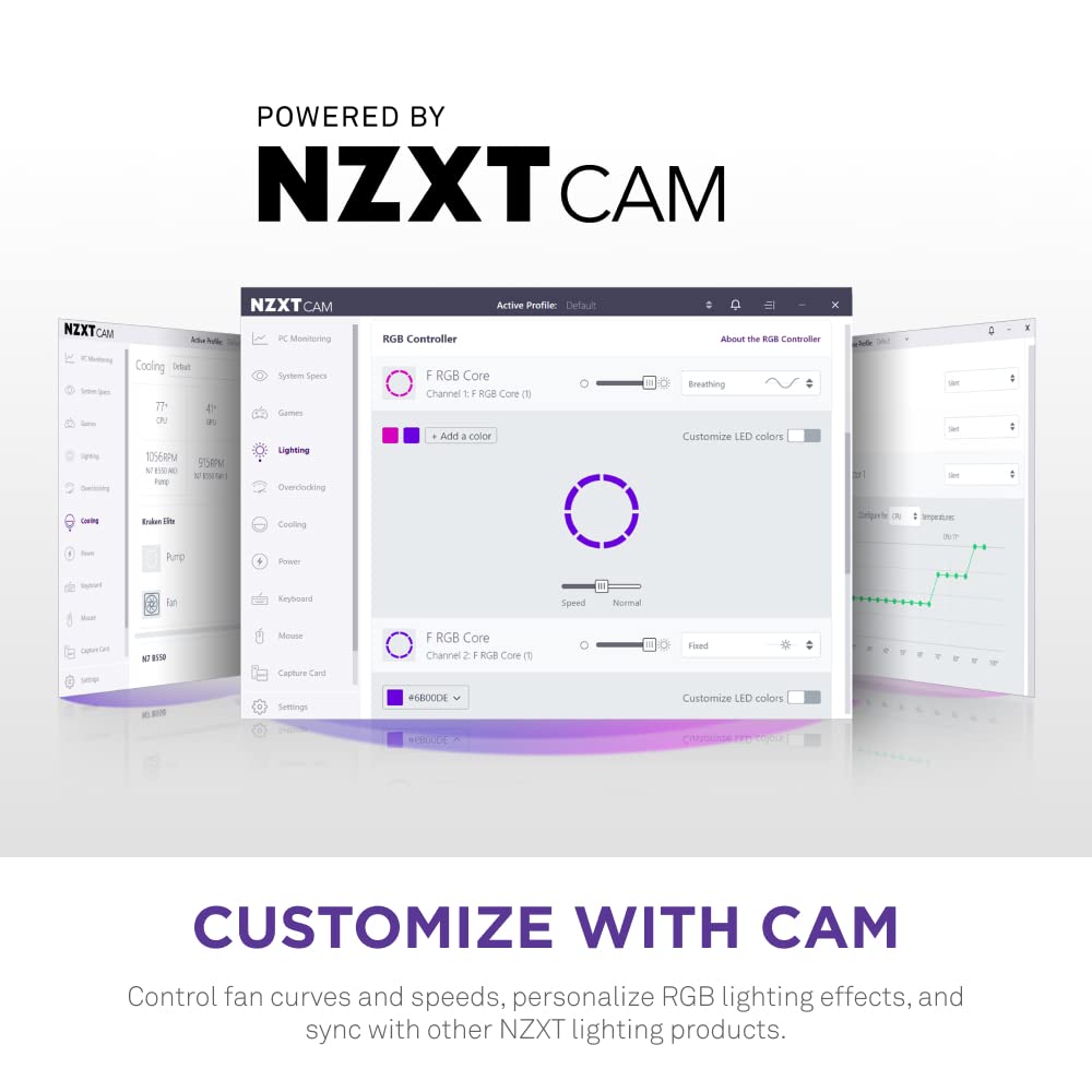 NZXT F120 RGB Core - Ventilador RGB montado en concentrador de 120 mm - 8 LED controlables individualmente, aspas de ventilador semi transparentes - Rodamiento hidrodinámico - Control PWM - Software