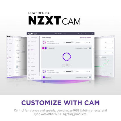 NZXT F120 RGB Core - Ventilador RGB montado en concentrador de 120 mm - 8 LED controlables individualmente, aspas de ventilador semi transparentes - Rodamiento hidrodinámico - Control PWM - Software