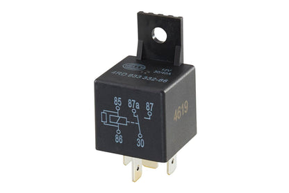 Hella Relé de Corriente de Trabajo 933332661, 12 V, 5 Polos, Negro, Con Soporte