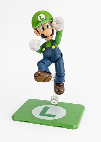 TAMASHII Nations S.H. Figuarts Super Mario Luigi Figura | 4.3 pulgadas alto, accesorio ladrillo, accesorio carcasa roja, soporte incluido