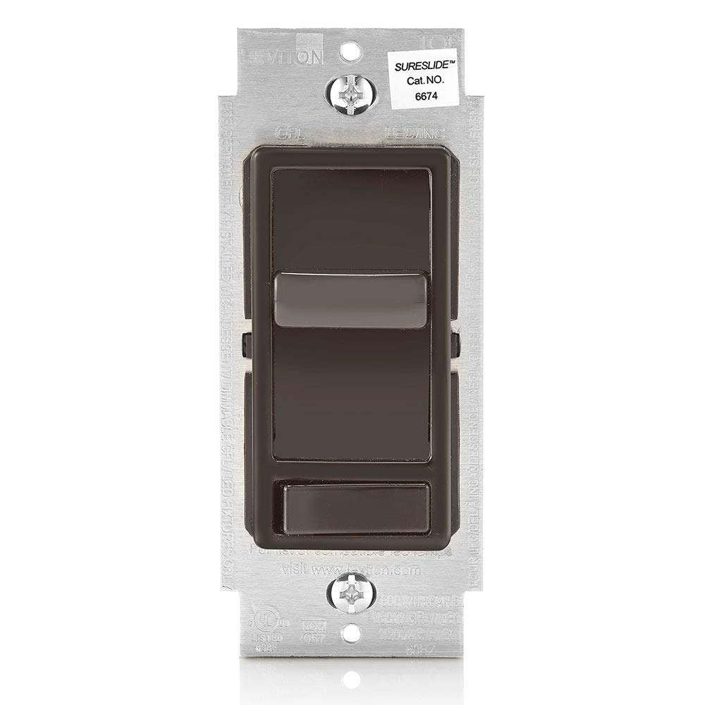 Leviton SureSlide - Interruptor de atenuación para bombillas LED regulables, halógenas e incandescentes, 6674-P0B, color café