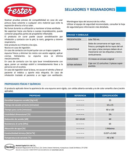 Fester Espuma de Poliuretano Expansiva en Aerosol de un Componente 750ml, Sellador y Rellenador de Grandes Huecos en Superficies Planas e Irregulares