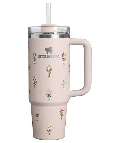 Stanley Vaso con Asa y Popote, 40 oz, Tapa FlowState, Azul - 30 Ounces - Ramos de cuarzo rosa
