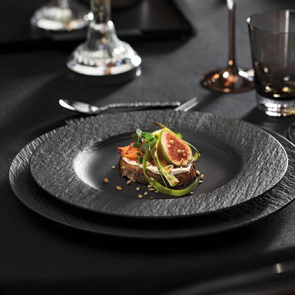 Villeroy & Boch Manufacture Rock Juego de 4 piezas, platos y cuencos, porcelana premium, fabricado en Alemania, negro mate