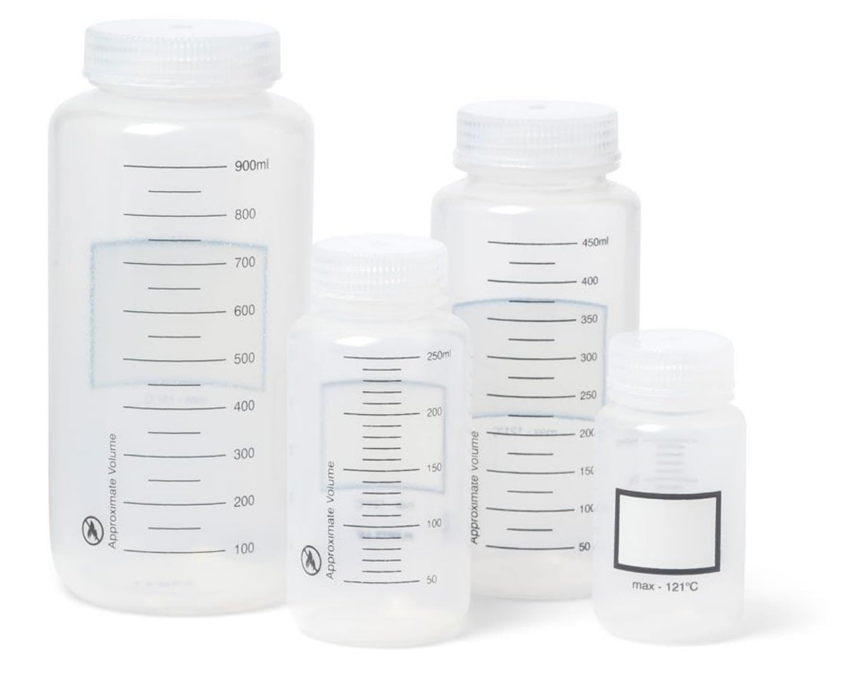 United Scientific® Unistore™ - Contenedores de muestras con tapas, botella de reactivo graduada de boca ancha de polipropileno, botellas de 16 onzas (500 ml), botellas de plástico multiusos con tapas