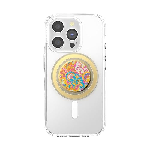 PopSockets - Empuñadura para teléfono MagSafe con Soporte, Soporte magnético, Parte Superior Intercambiable, sujeción Segura para iPhone MagSafe, teléfono y Tablet, Esmalte Dorado Brillante