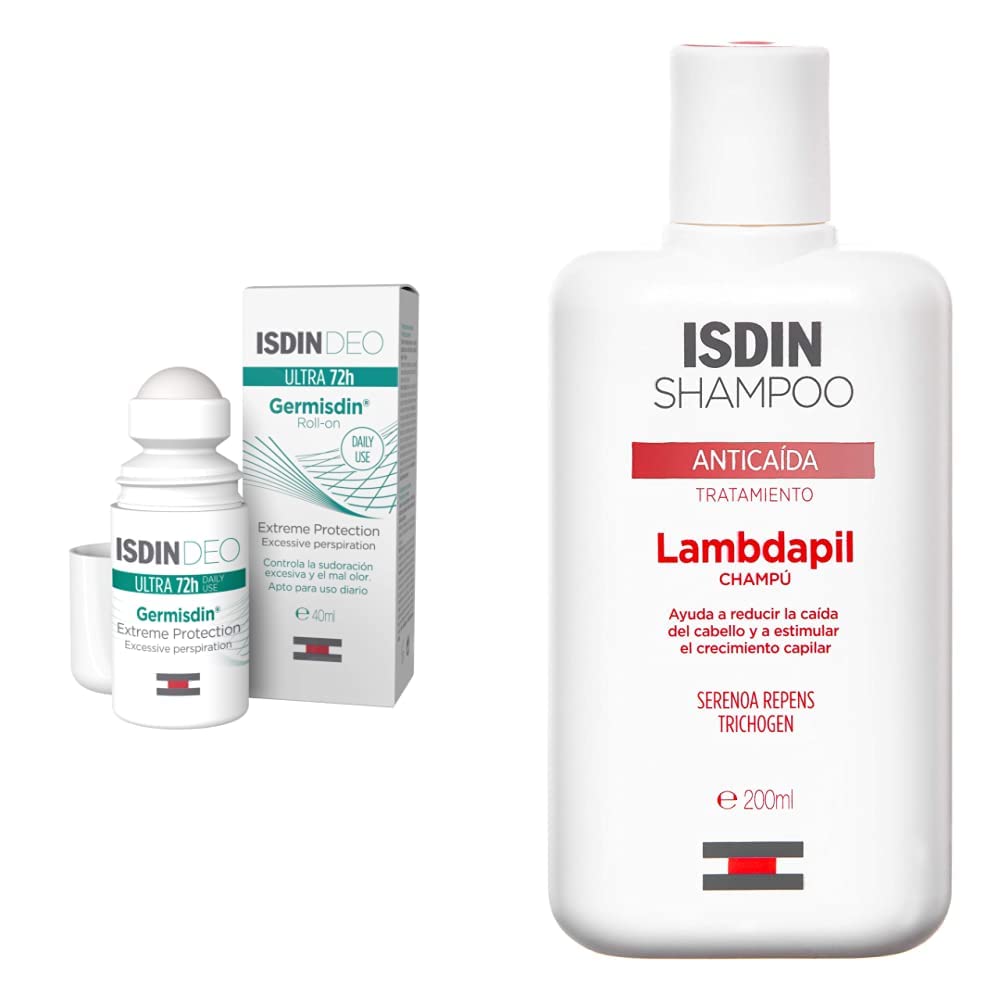 Isdin Desodorante Antitranspirante Germisdin Deo, 40 ml + Lambdapil, Champú Anticaída, Ayuda a Reducir la Caída del Cabello y Estimula el Crecimiento Capilar, 200ml